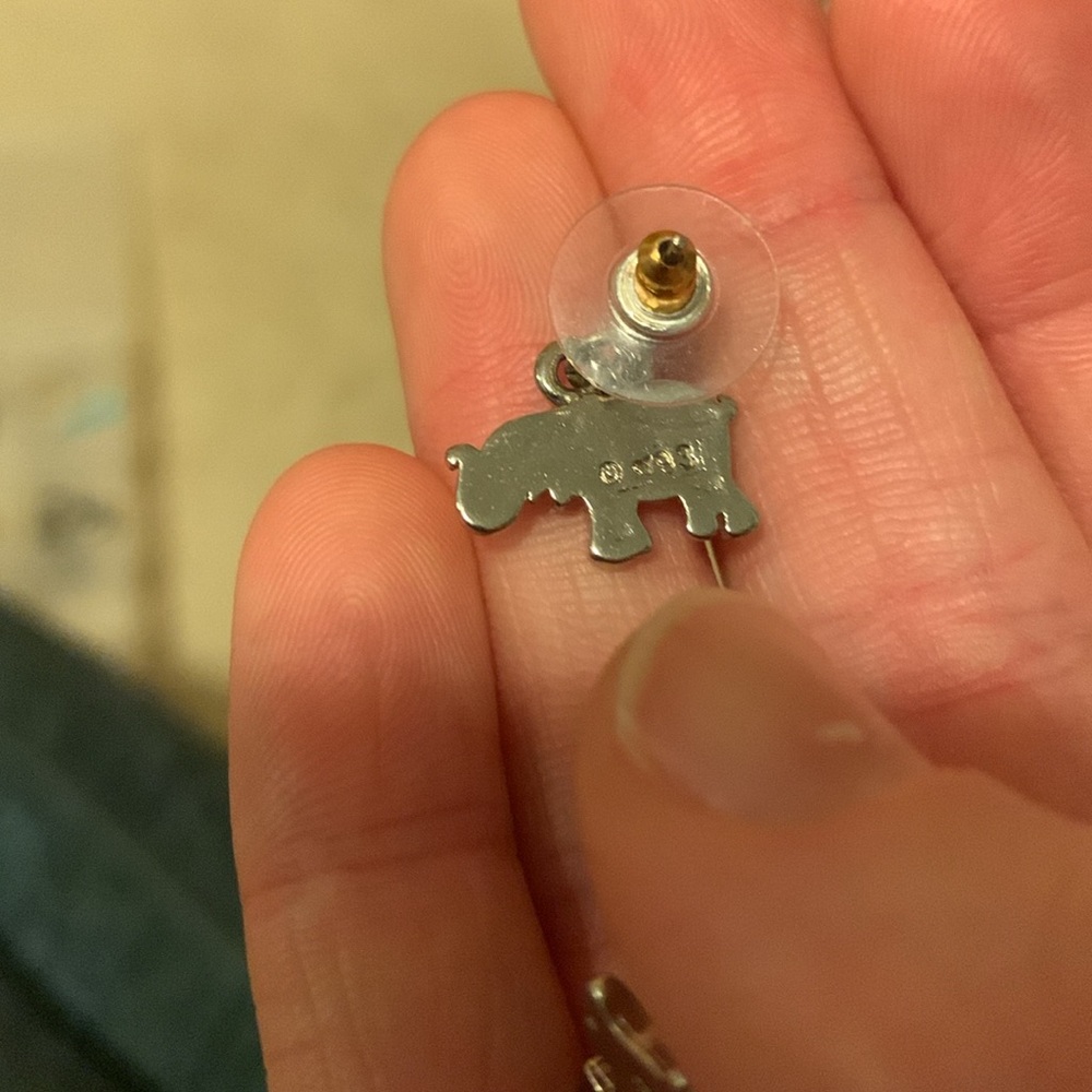 Silver and turquoise teal elephant stud drop earrings - Picture 6 of 6
